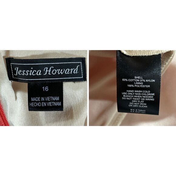 Jessica Howard Dress 16 Coral Midi Shift Lace Preppy Boho 3/4 Sleeve Career Work - Picture 8 of 9